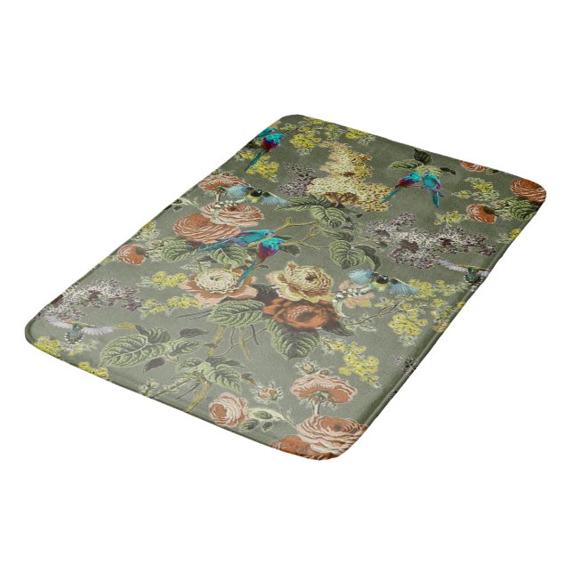 Beautiful exotic bird, Swamp Green background    Bath Mat (Angled)