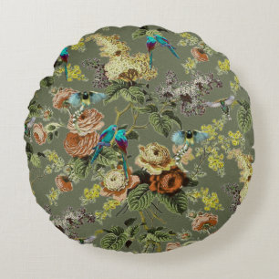 Beautiful exotic bird, Swamp Green background     Round Cushion