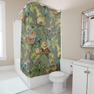 Beautiful exotic bird, Swamp Green background    Shower Curtain