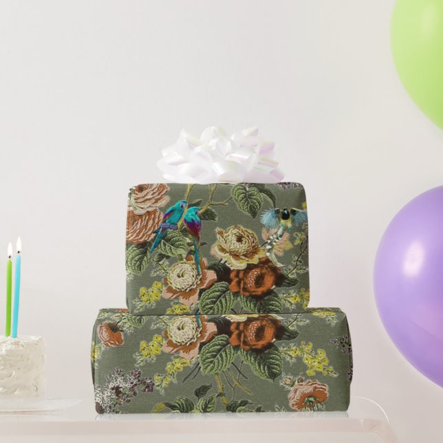 Beautiful exotic bird, Swamp Green background    Wrapping Paper (Party Gifts)