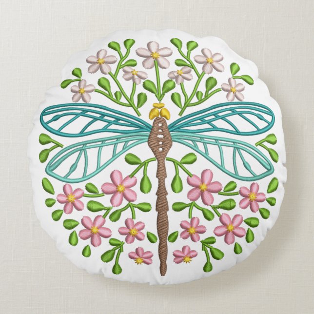 Beautiful Exotic Blue Dragonfly Pastel Colours Round Cushion (Front)