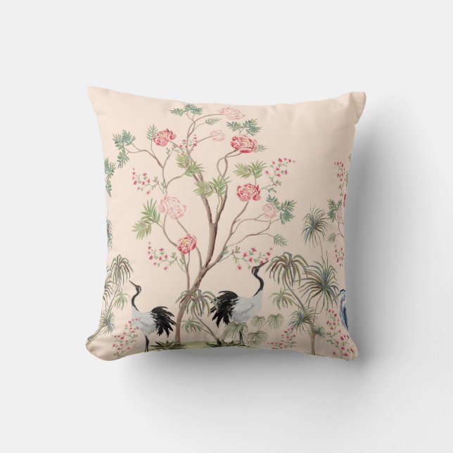 Beautiful exotic chinoiserie wallpaper. Hand drawn Cushion (Front)