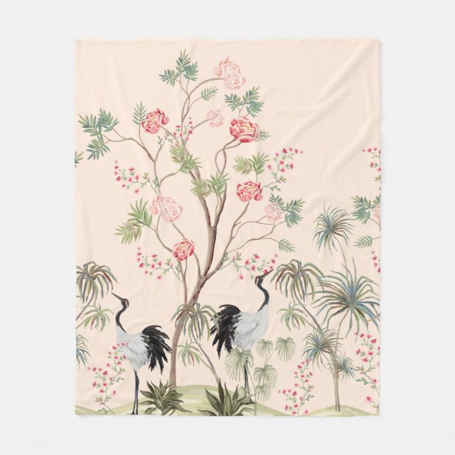 Beautiful exotic chinoiserie wallpaper. Hand drawn Fleece Blanket (Front)