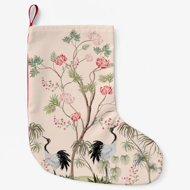 Beautiful exotic chinoiserie wallpaper. Hand drawn Small Christmas Stocking (Front)