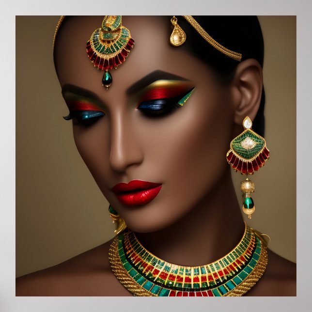 Beautiful Exotic Egyptian gold green jewels woman  Poster (Front)