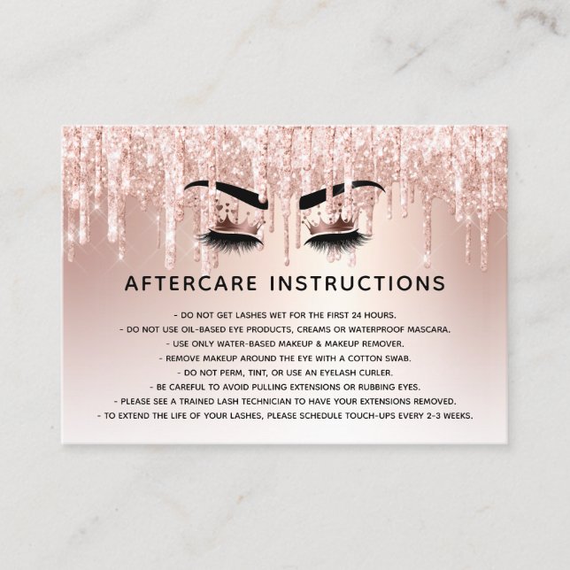 Beautiful  Eye with Gold Crown long lash Aftercare Referral Card (Front)