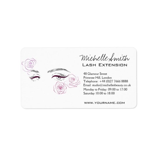 Beautiful eyes Long lashes Roses Lash Extension Address Label