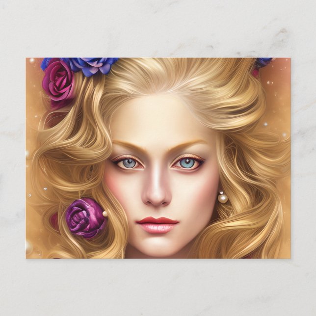 Beautiful Eyes with Cream Roses  Postcard (Front)