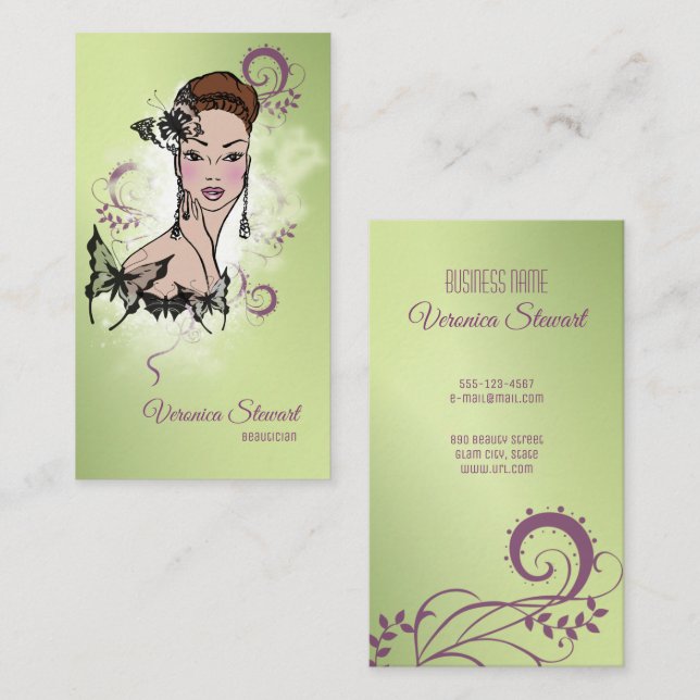 Beautiful Face Fashion Illustration Business Card (Front/Back)