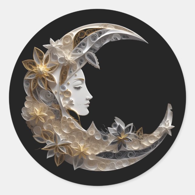 Beautiful Face in the Moon Classic Round Sticker (Front)