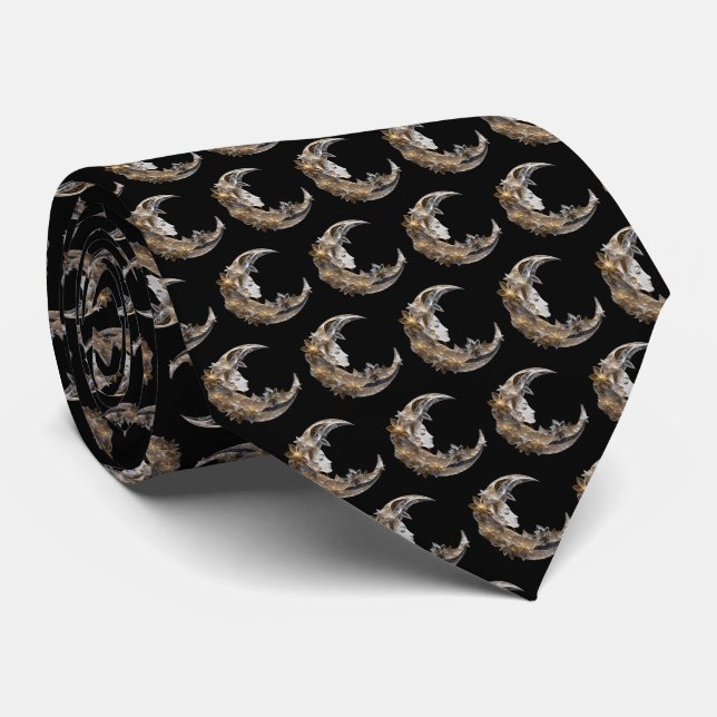 Beautiful Face in the Moon Pattern Tie (Rolled)
