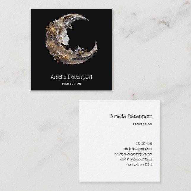 Beautiful Face in the Moon Square Business Card (Front/Back)
