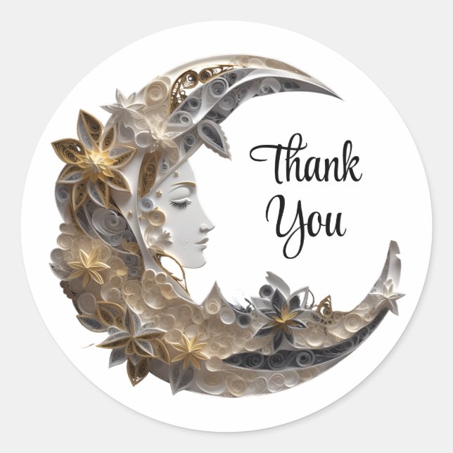Beautiful Face in the Moon Thank You Classic Round Sticker (Front)