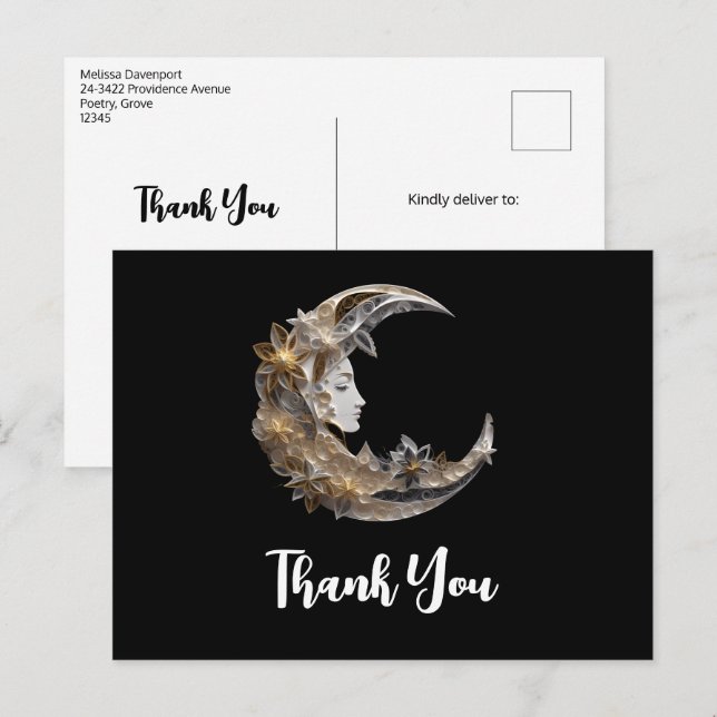 Beautiful Face in the Moon Thank You Postcard (Front/Back)