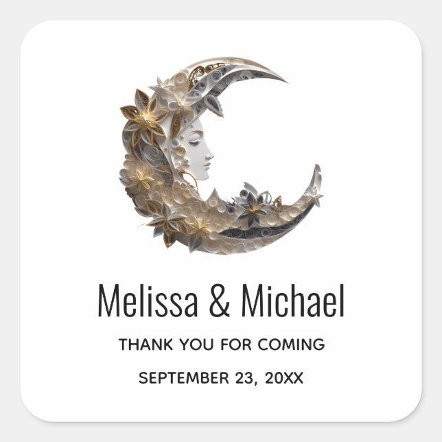 Beautiful Face in the Moon Thank You Square Sticker (Front)
