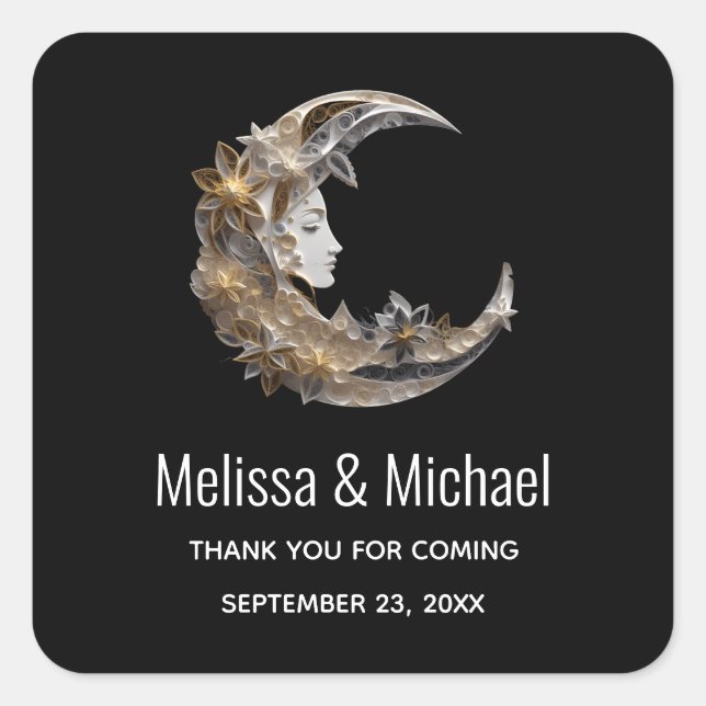 Beautiful Face in the Moon Thank You Square Sticker (Front)