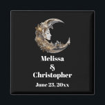 Beautiful Face in the Moon Wedding Magnet<br><div class="desc">Wedding date magnet with a beautiful illustration. A feminine face in the moon surrounded by flowers.</div>