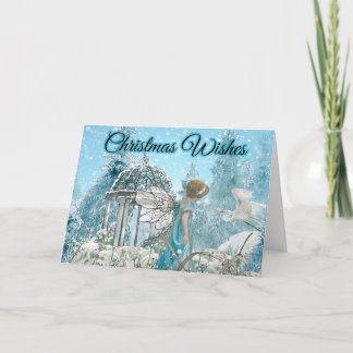 Beautiful Fairy and Bird Winter Christmas Holiday Card