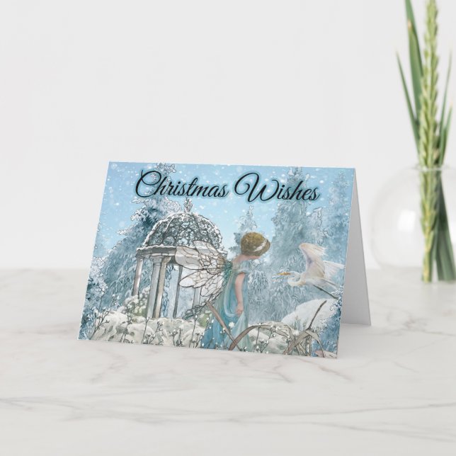 Beautiful Fairy and Bird Winter Christmas Holiday Card (Front)