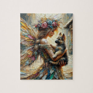 Beautiful Fairy And German Shepherd Puppy Jigsaw Puzzle