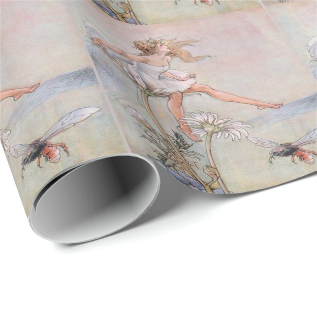 Beautiful Fairy, Bee, Flowers, Wrapping Paper (Roll Corner)
