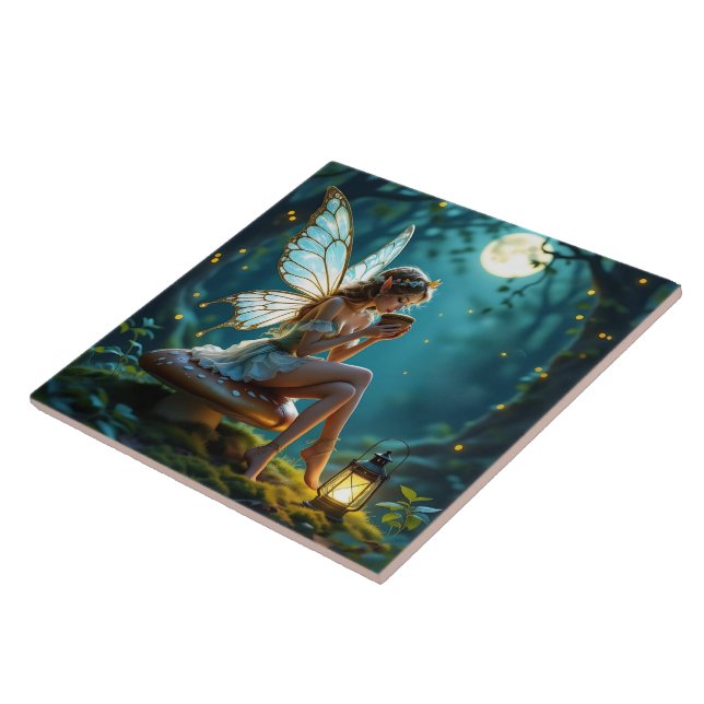 Beautiful Fairy Drinking Coffee Enchanted Forest Tile (Side)