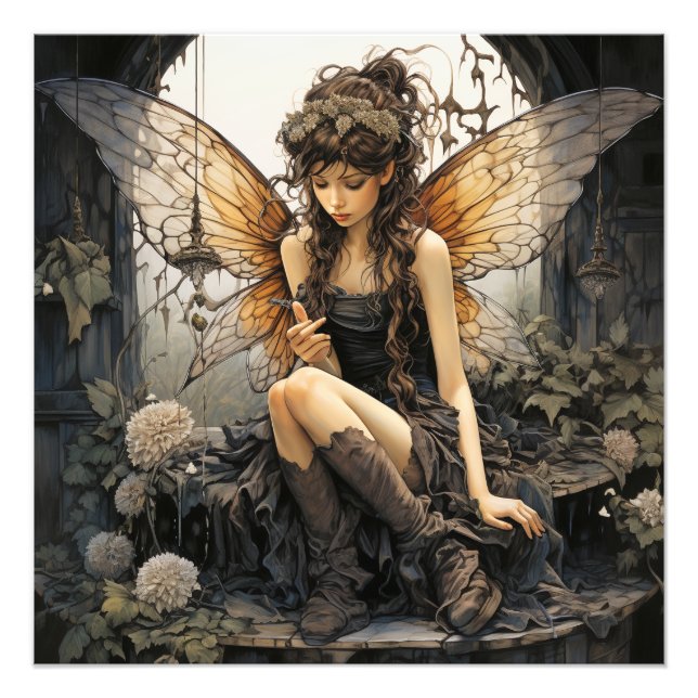 Beautiful Fairy Elegant Wings Wearing Brown Boots  Photo Print (Front)