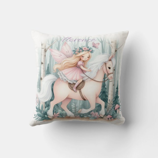 Beautiful fairy girl riding in an enchanted forest cushion (Back)