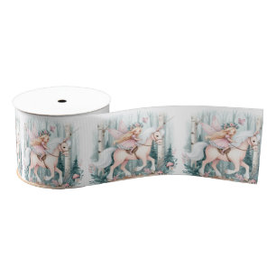 Beautiful fairy girl riding in an enchanted forest grosgrain ribbon