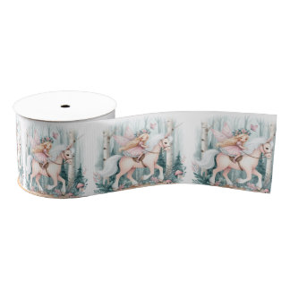 Beautiful fairy girl riding in an enchanted forest grosgrain ribbon