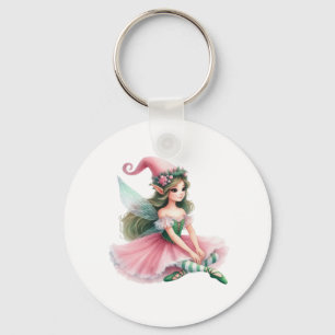 Beautiful Fairy Gnome with Striped Tights Women's Key Ring