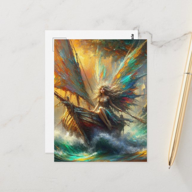 Beautiful Fairy in a Sailboat Postcard (Front/Back In Situ)