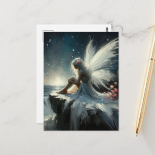 Beautiful Fairy in White Dress Sitting on a Cliff Postcard