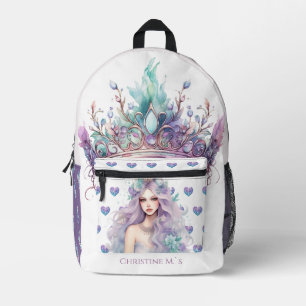 Beautiful fairy mermaid teal purple custom name printed backpack