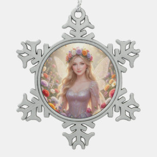 Beautiful fairy princess snowflake pewter christmas ornament