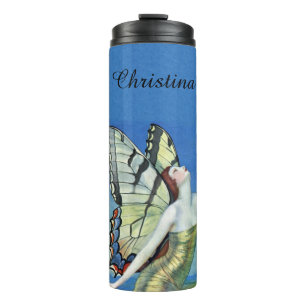 Beautiful Fairy Red Hair Butterfly Wings Blue Sky Thermal Tumbler
