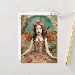 Beautiful Fairy Vintage Mixed Media Collage Postcard