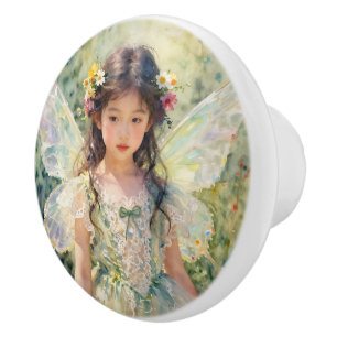 Beautiful Fairy with Flowers   Fairytale Ceramic Knob