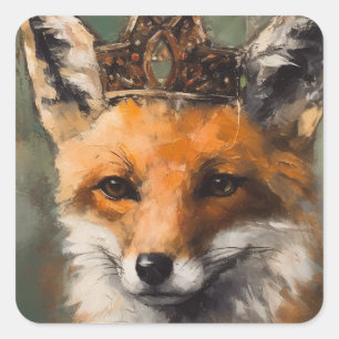 Beautiful Fairytale Red Fox in a Crown Square Sticker