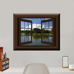 Beautiful Fake Window View Lake Trees Landscape Poster