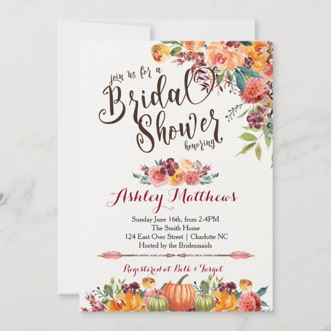 Beautiful FalFloral Bridal Shower Invitation, Baby Invitation (Front)
