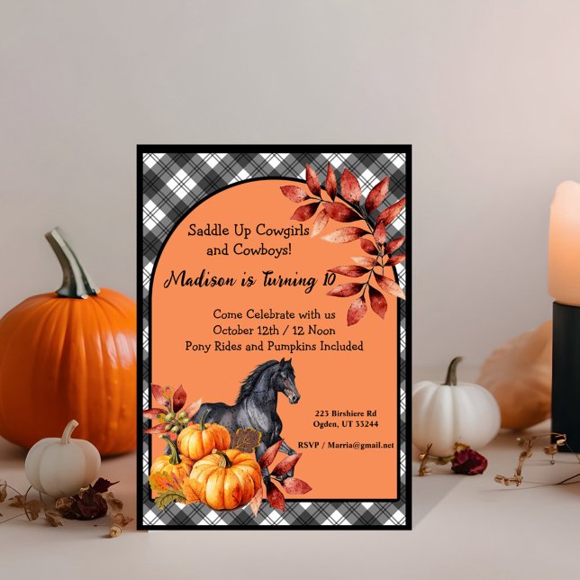 Beautiful Fall Autumn Horse Birthday Invitation (Have fun with this Fall, Halloween design! From pumpkin carving parties to costume celebrations! )