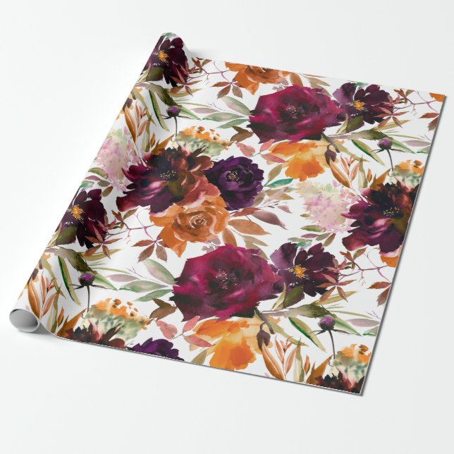 Beautiful Fall Colour Floral Wrapping Paper (Unrolled)