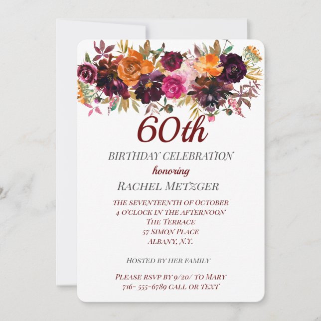 Beautiful Fall Colours Floral Birthday Invitation (Front)