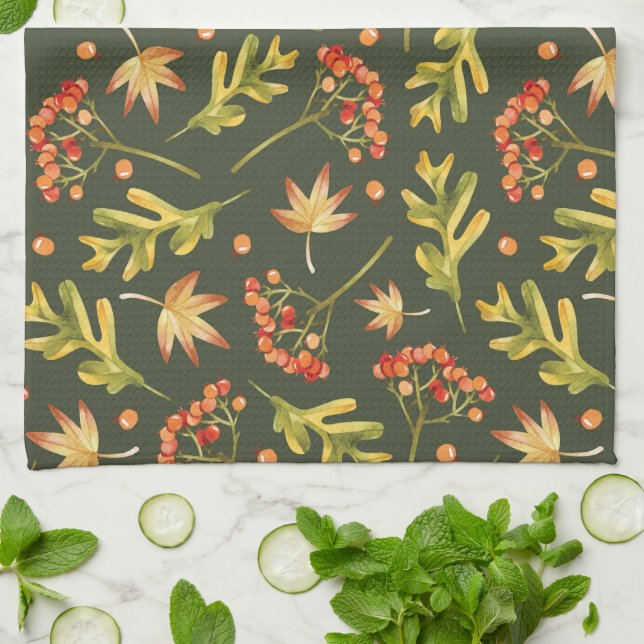 Beautiful Fall Colours Leaves Kitchen Towel (Folded)