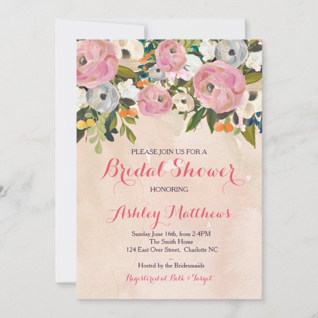 Beautiful Fall Floral Baby Shower Invitation, Baby Invitation (Front)
