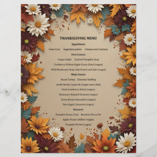 Beautiful Fall Flowers Leaves Menu Invitation Custom Letterhead