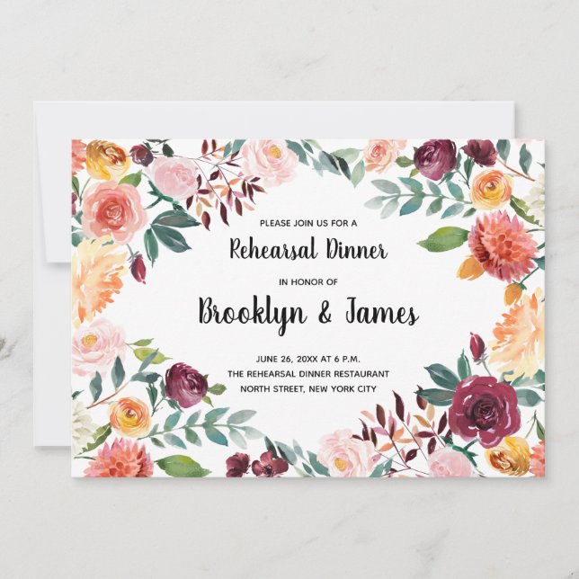 Beautiful Fall Flowers Wedding Rehearsal Invites (Front)