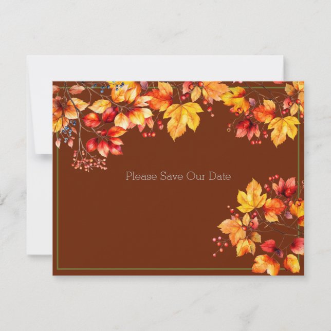 Beautiful Fall Leaves and Berries Save Our Date   RSVP Card (Front)