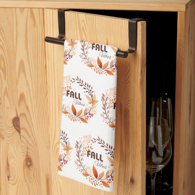 Beautiful Fall Leaves Pattern | Fall Vibes White Tea Towel (Thirds Fold)